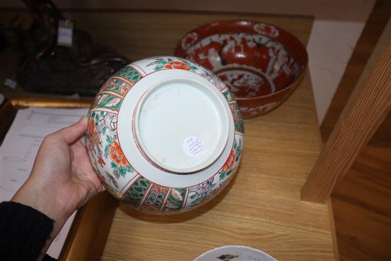 Three various Japanese bowls largest diameter 30.5cm